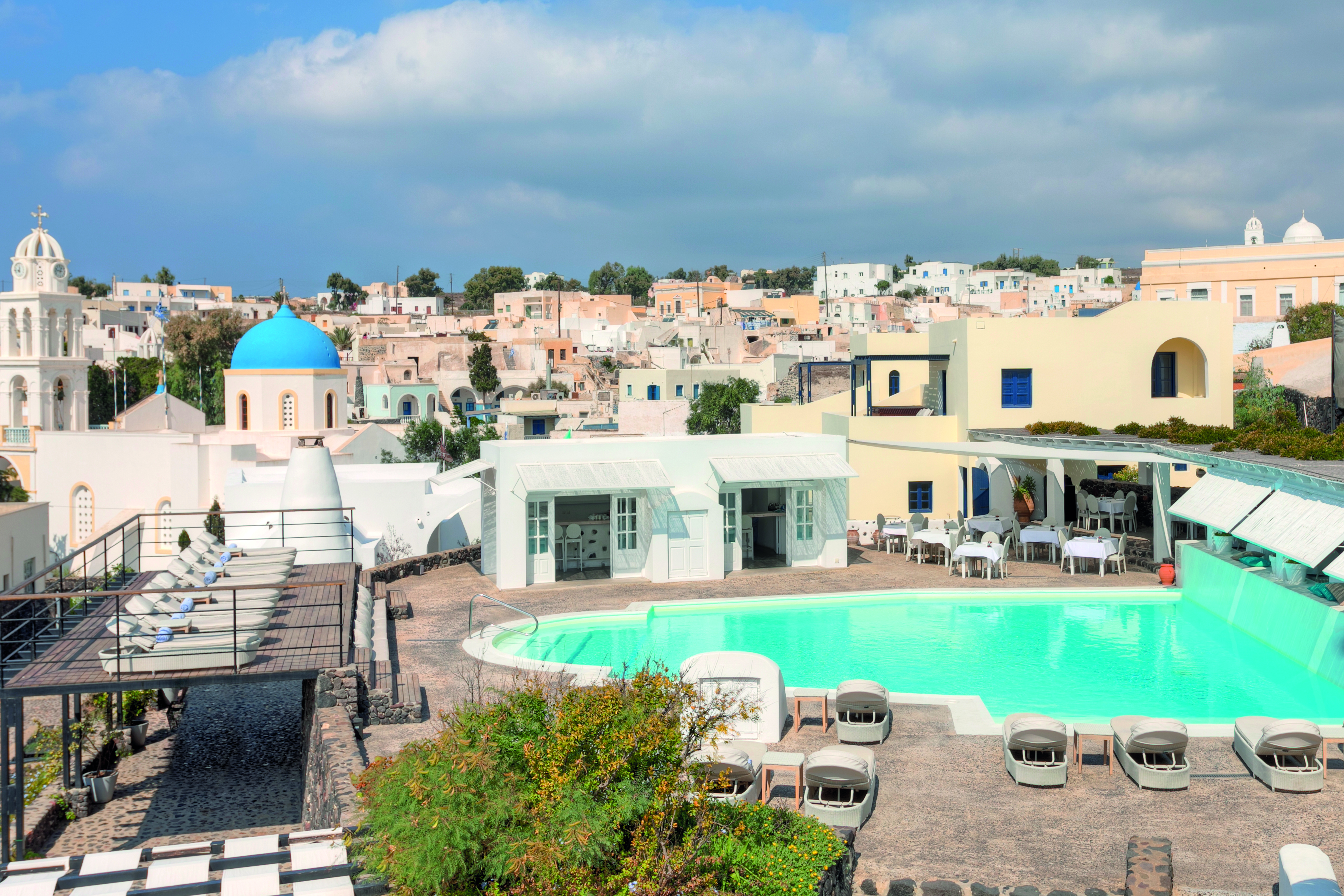 Vedema Resort Greece exterior outdoor pool view of hotel with swimming pool with raised terrace