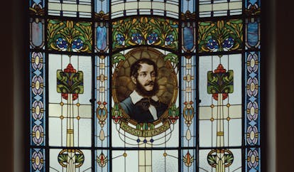 Four Seasons Gresham Palace Hungary stained glass portrait of Kosuth Lajos