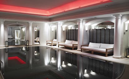 Britannia Hotel indoor pool with red lights in ceiling
