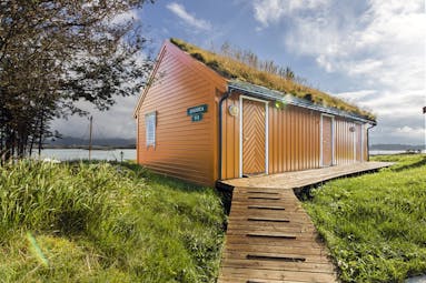 Orange wooden cabin