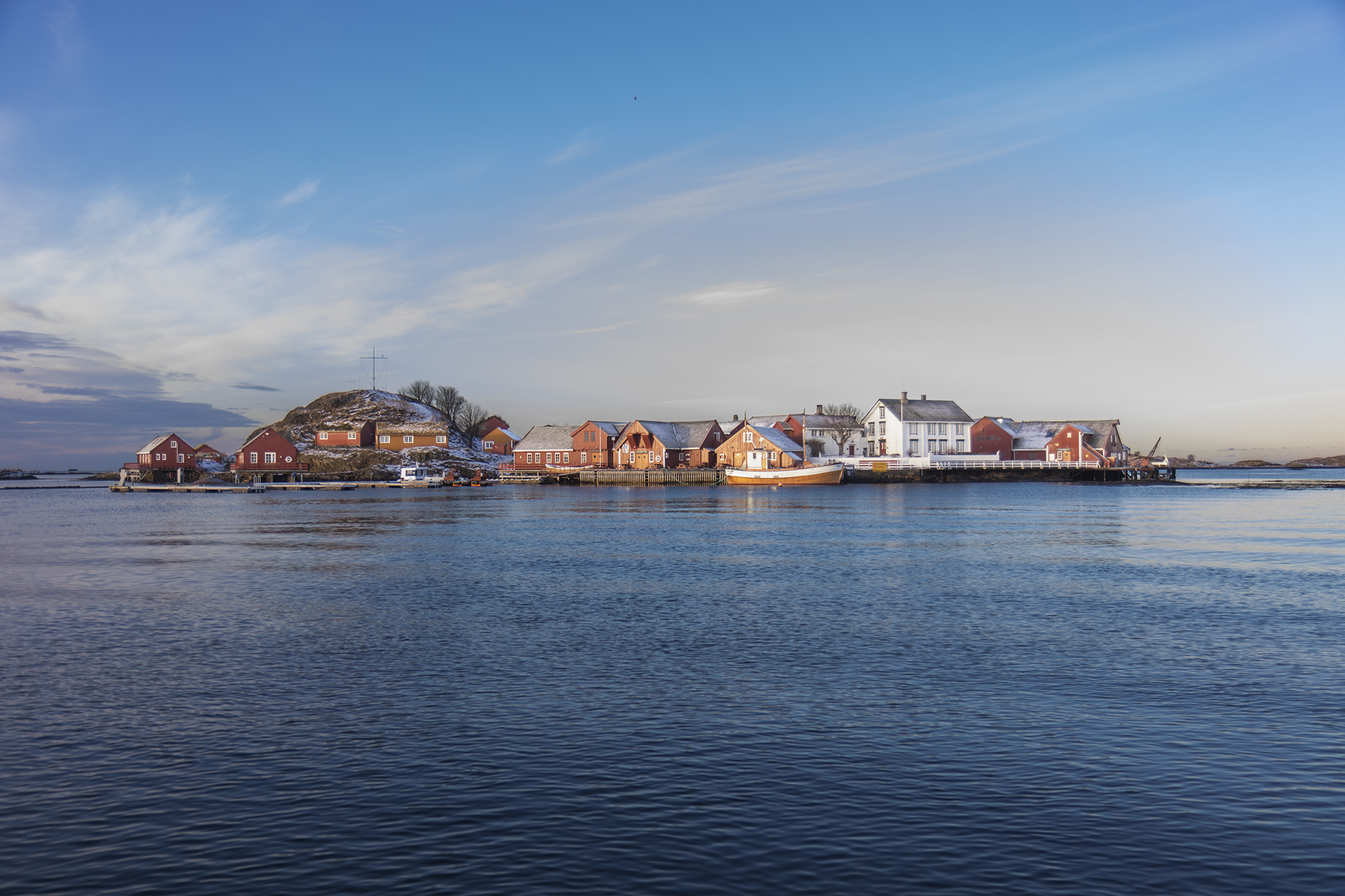 Island with wooden buildings