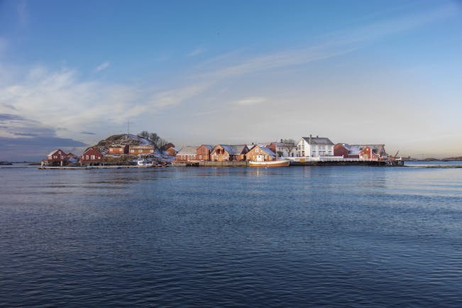 Island with wooden buildings