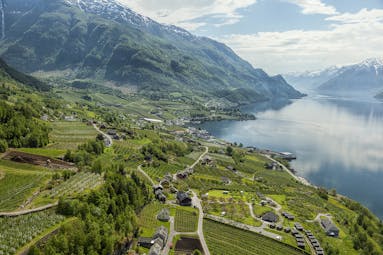 Hotel Ullensvang Norway panoramic view of terraces by fjord