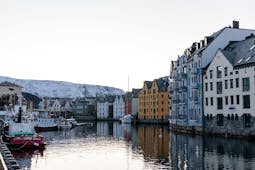 Alesund waterfront with old warehouses in different colours