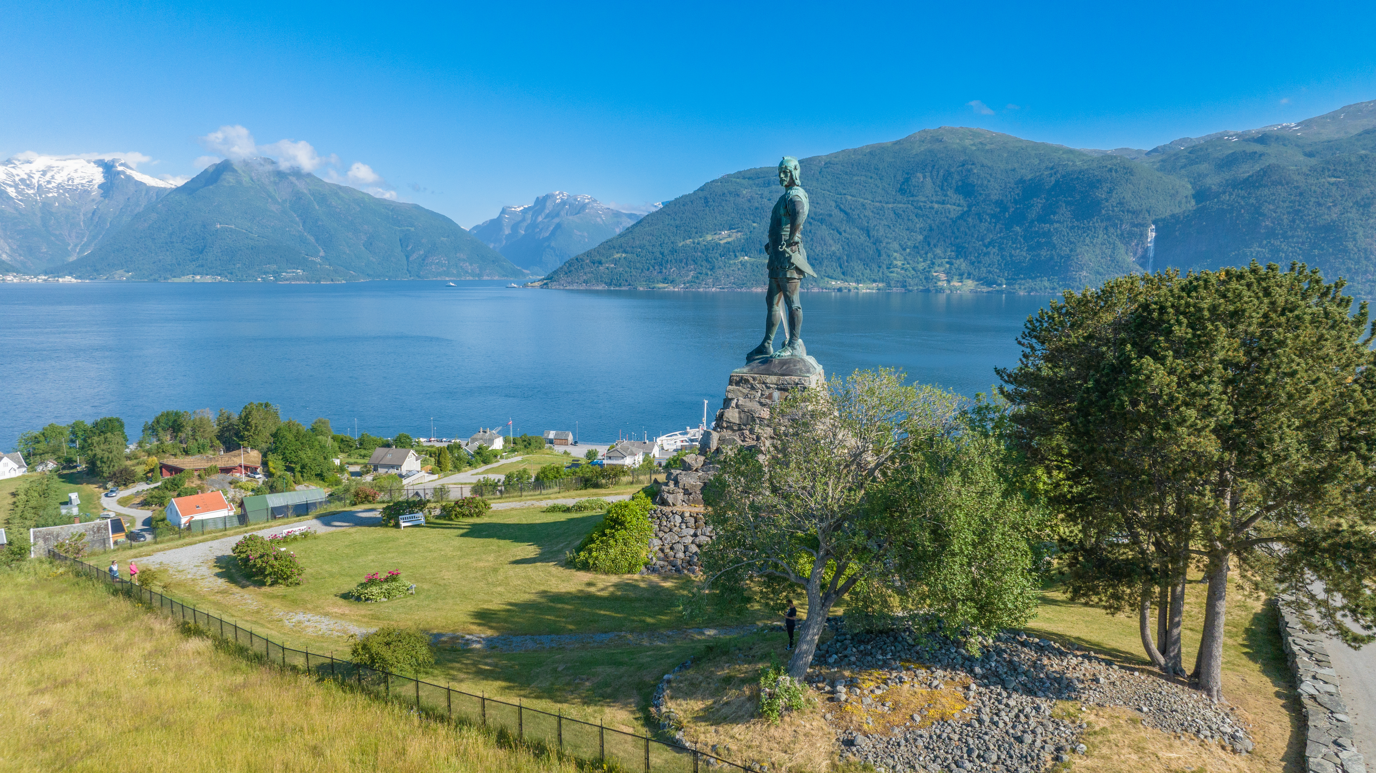 Viking statue on edge of Norwegian fjord