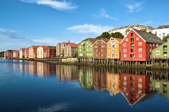 Colourful warehouses on waterfront in Trondheim