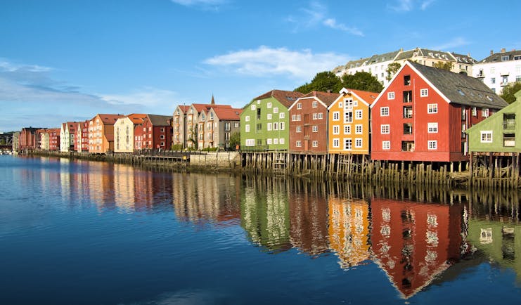 Colourful warehouses on waterfront in Trondheim