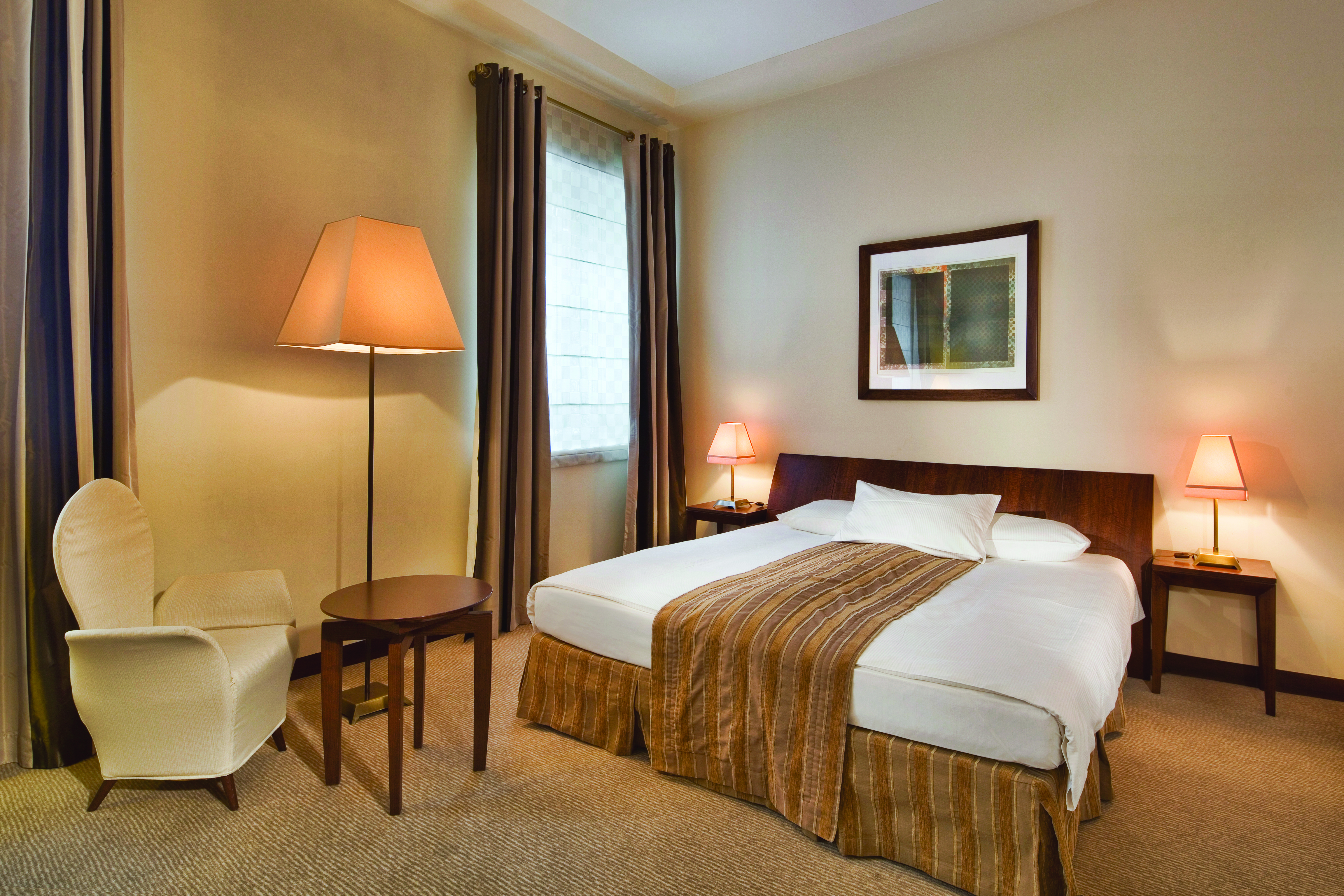 Mamaison Le Regina Warsaw classic bedroom wooden head board bedside tables white chair 