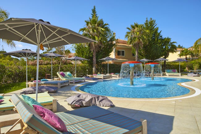 Martinhal Quinta Portugal childrens pool with cascade showers and sun loungers