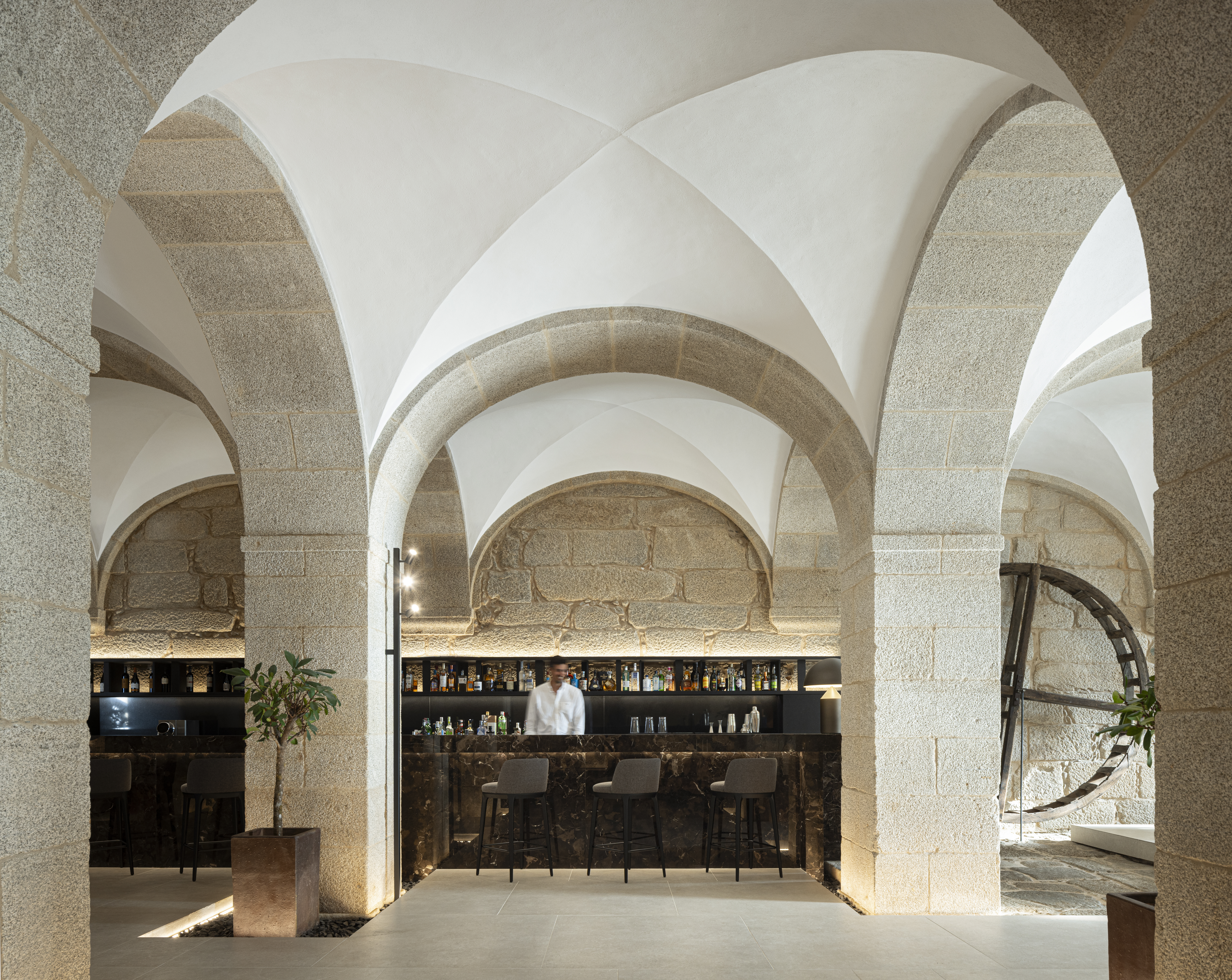 Mosterio de Arouca bar, beneath stone arches