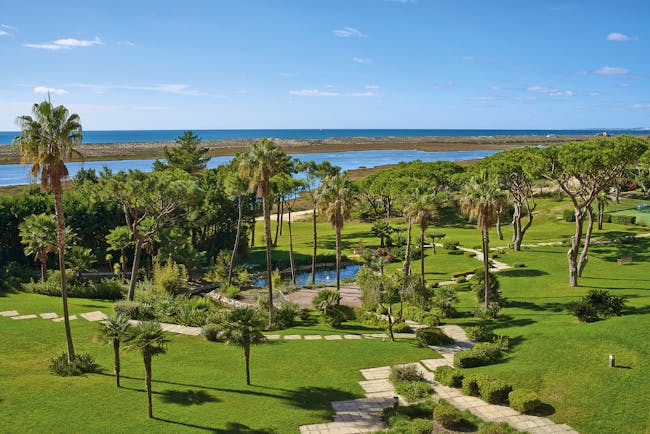Quinta do Lago Portugal gardens aerial view of lawns and lake 
