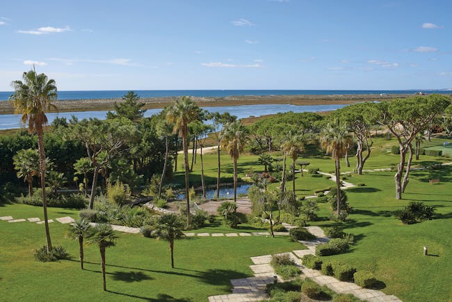 Quinta do Lago Portugal gardens aerial view of lawns and lake 