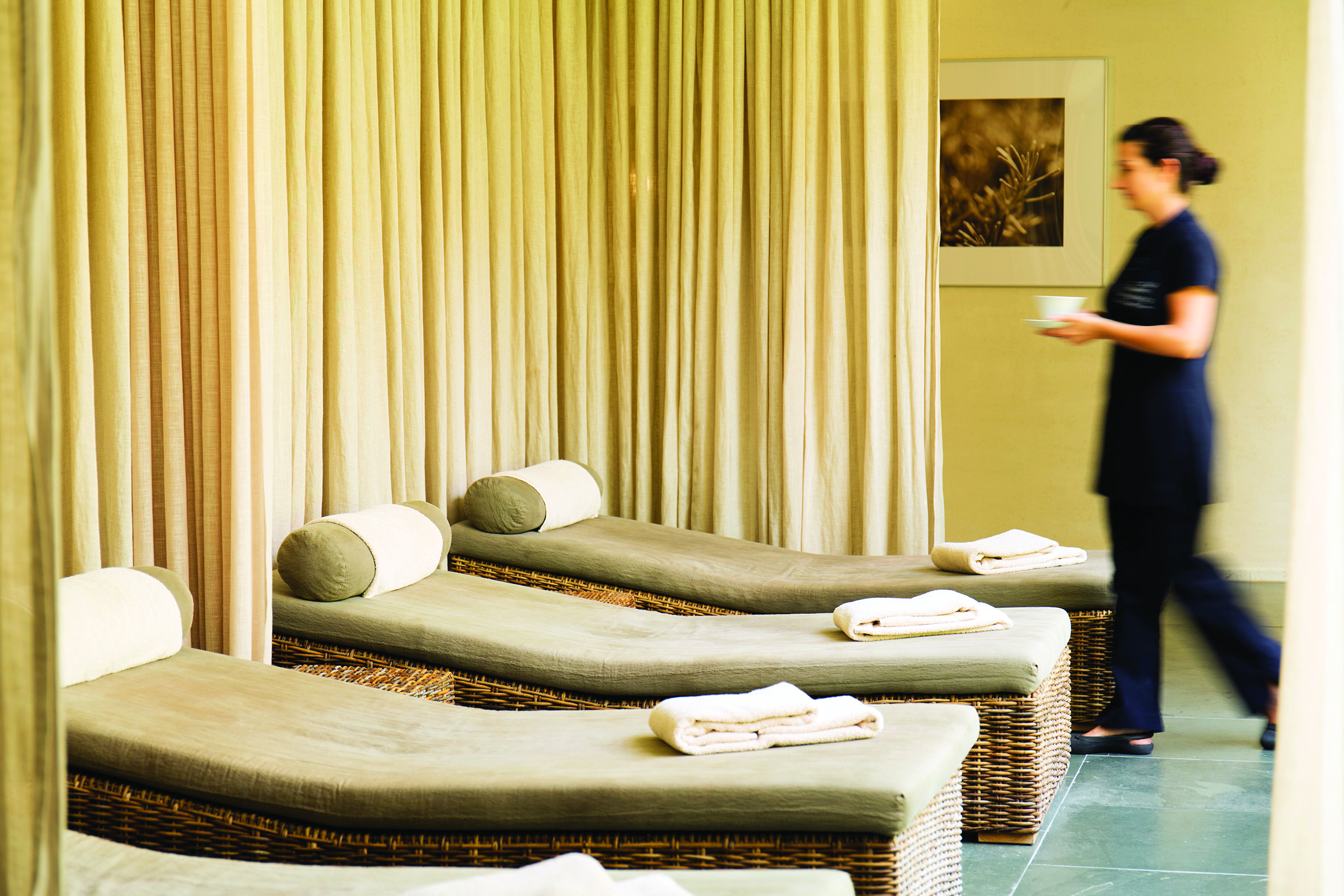 Inside the Vilalara thalasssa resort Longevity and medical spa showing spa beds set out in a row