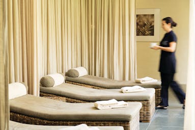 Inside the Vilalara thalasssa resort Longevity and medical spa showing spa beds set out in a row