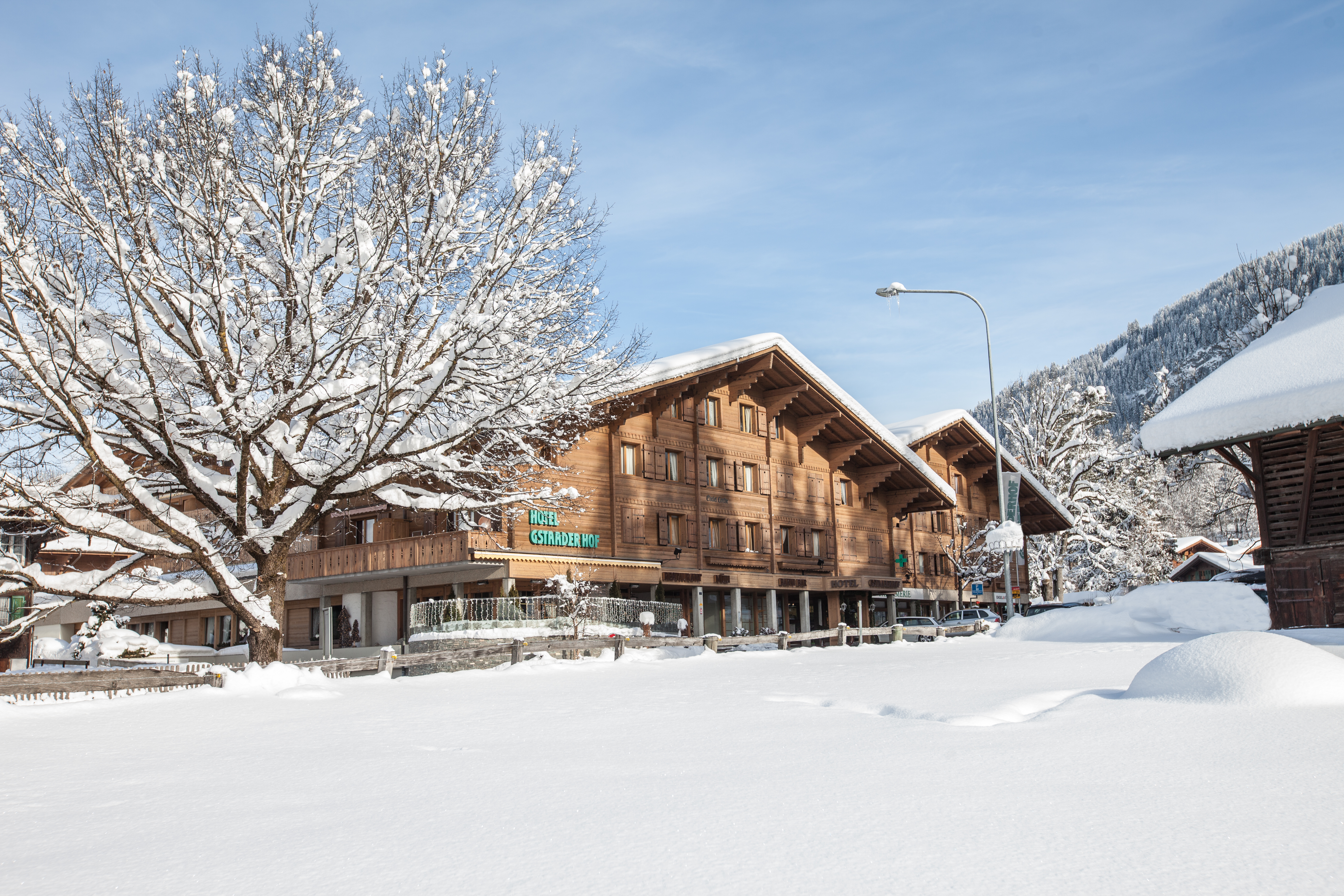 Gstaaderhof wooden modern chalet in the snow