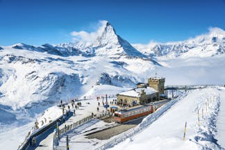 Gornergrat railway summit with Matterhorn view in winter