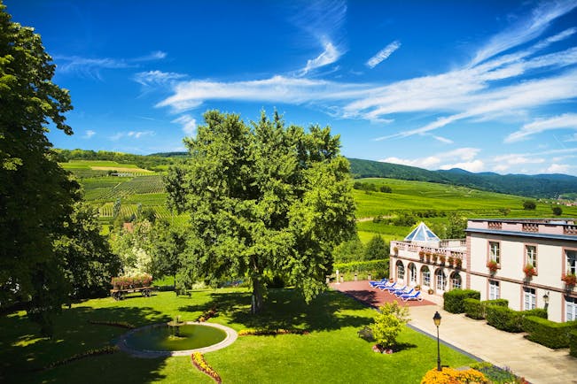 Chateau d'Isenbourg view of gardens and vineyards