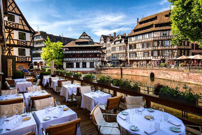 Regent Petite France outdoor dining views of half timbered houses