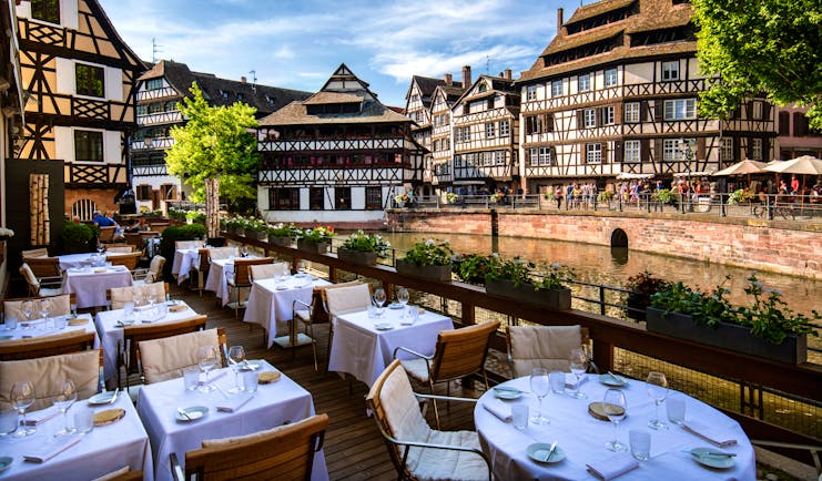Regent Petite France outdoor dining views of half timbered houses