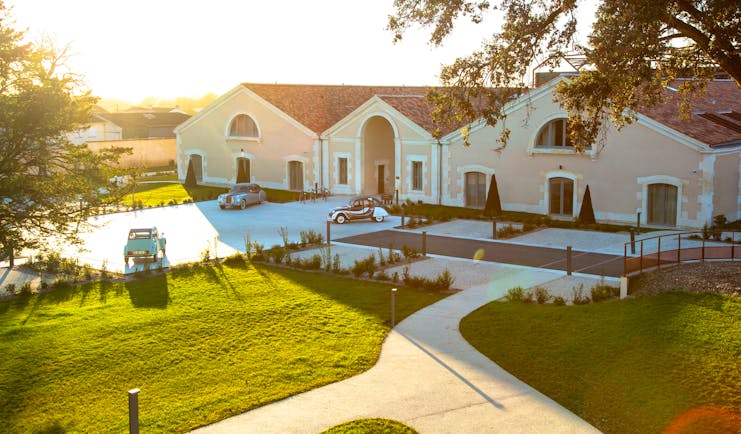 Exterior of the old cognac cellars at Chais Monnet Cognac