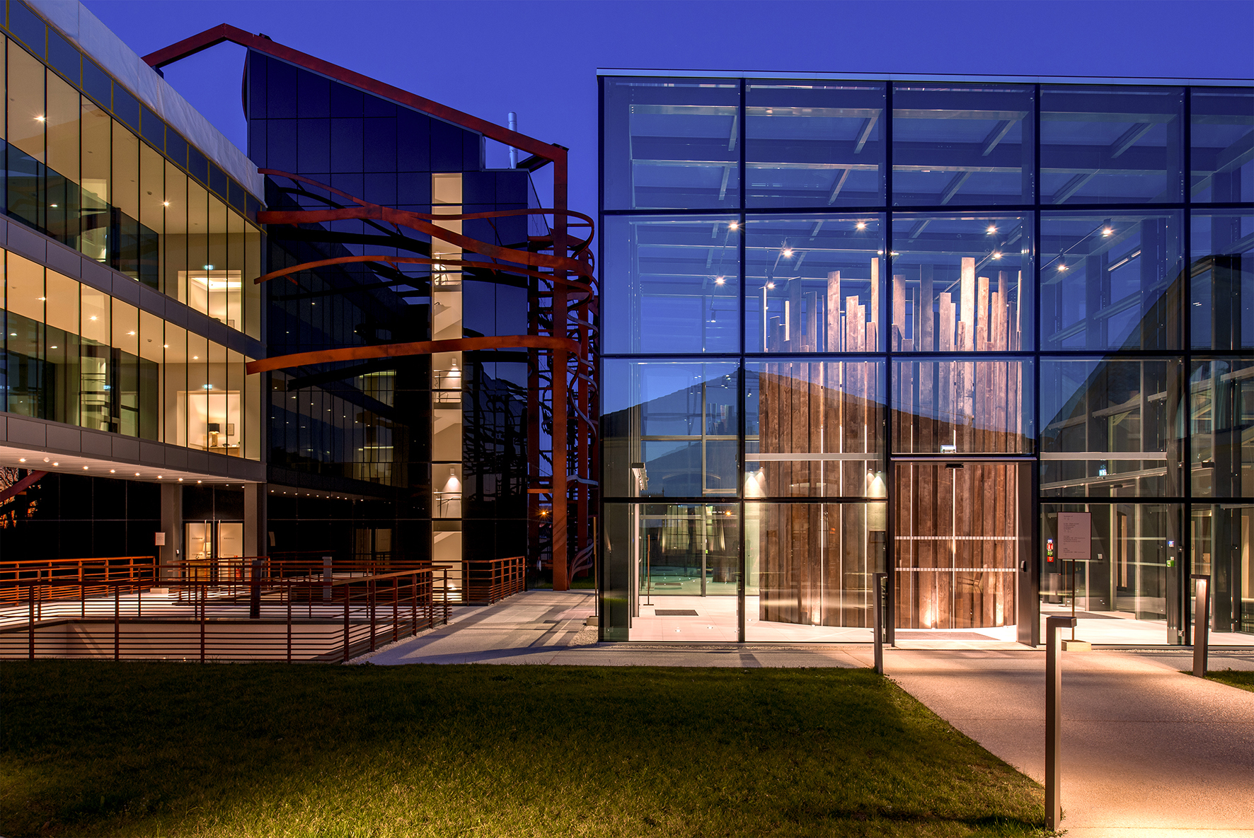 Chais Monnet exterior of glass at night