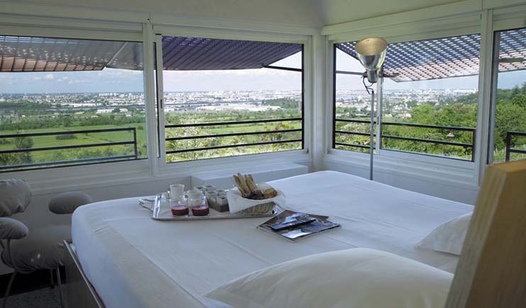 Le Saint James Bordeaux bedroom breakfast tray overlooking fields