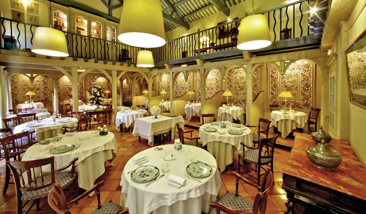 Le Vieux Logis Dordogne Restaurant Gastronomique dining room with balconies