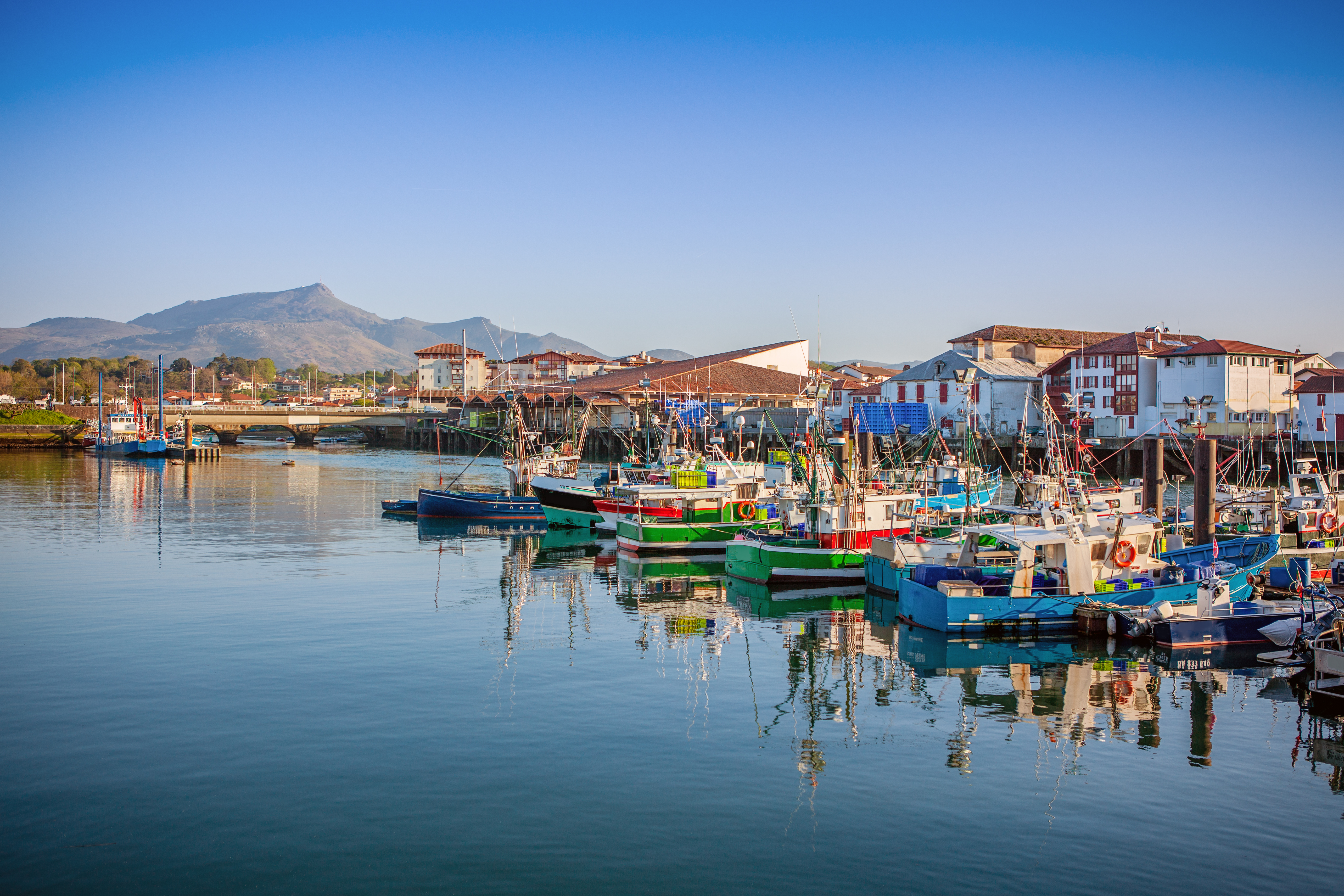 Fishing boats at anchor in the harbour of St Jean de Luz