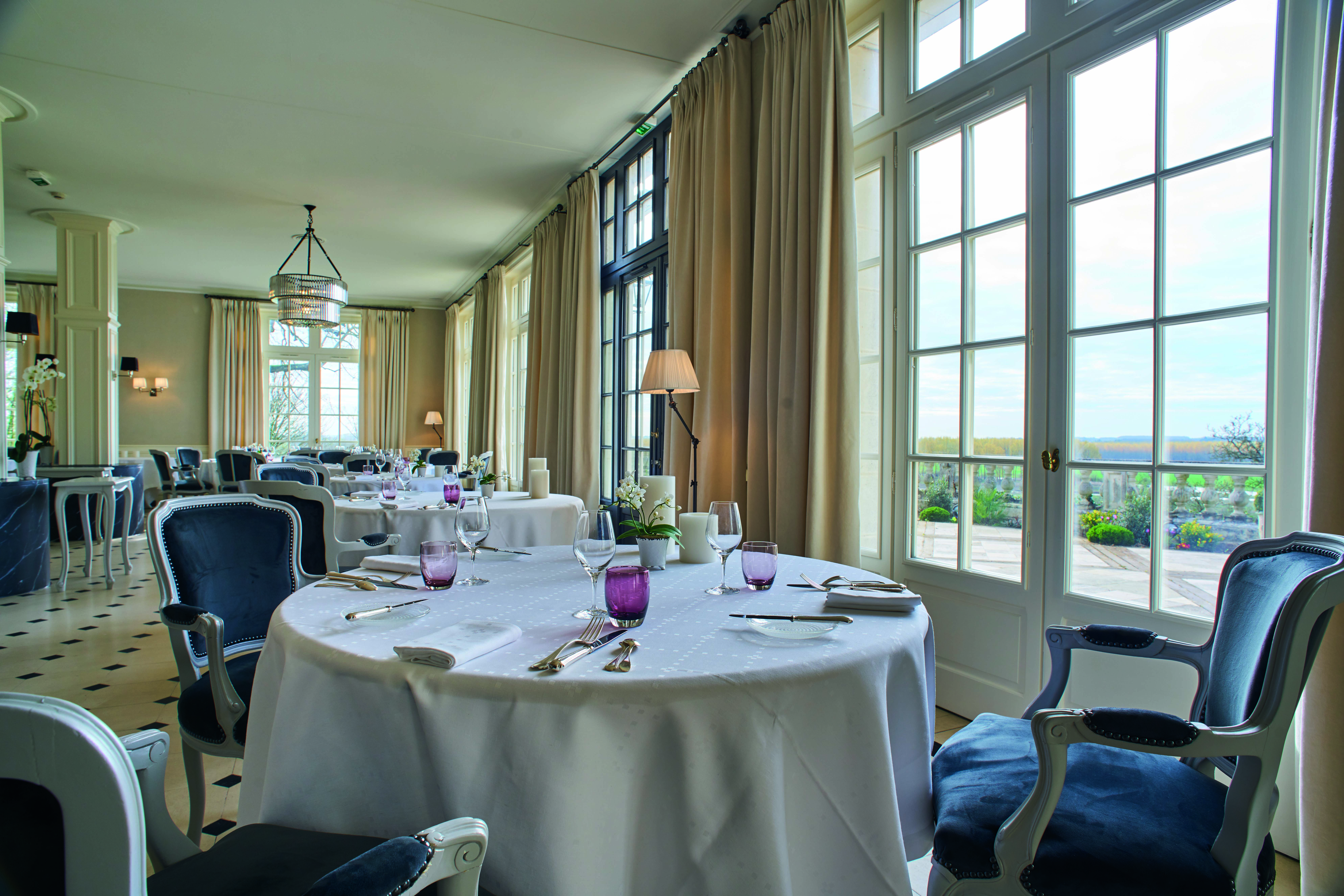 Chateau Noirieux Loire Valley restaurant views dining room window overlooking the countryside 