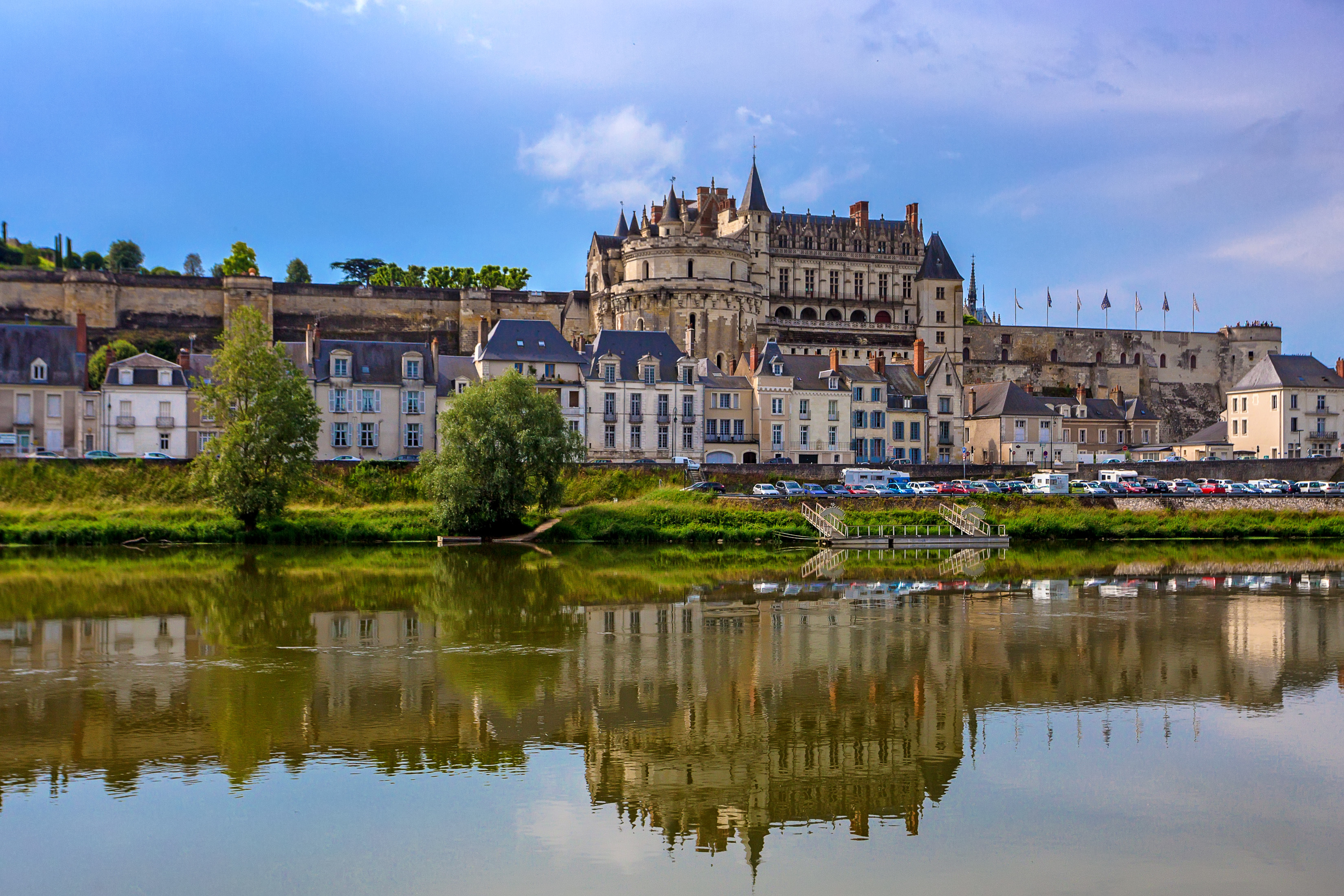 Castle on hill above town overlooking river Loire at Amboise