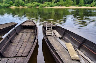 Flat boats on the River Vienne in the Loire region