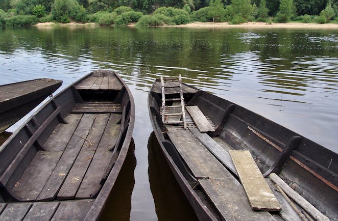 Flat boats on the River Vienne in the Loire region