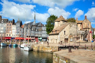 Harbour with boats and old houses Honfleur in Normandy