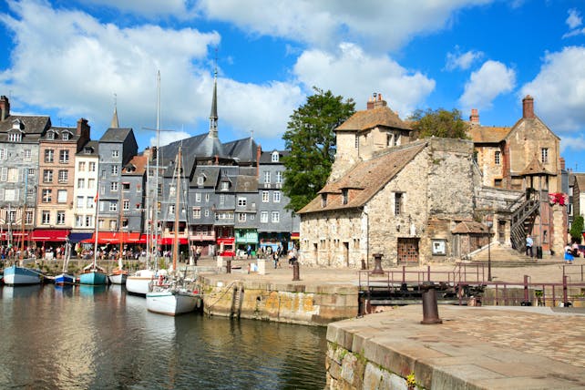 Harbour with boats and old houses Honfleur in Normandy