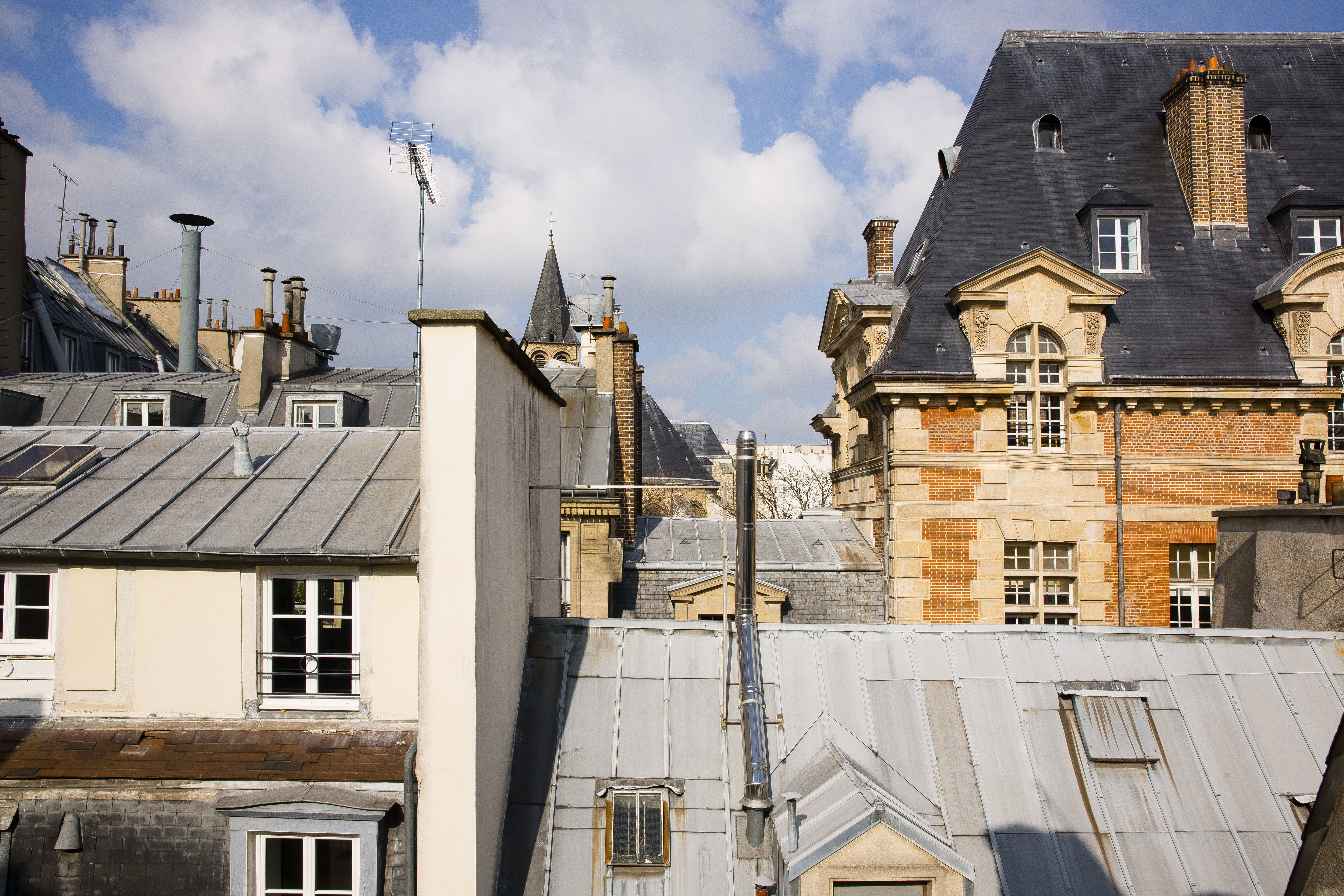 Hotel Artus views from one of the higher floors, across slate rooftops in Paris