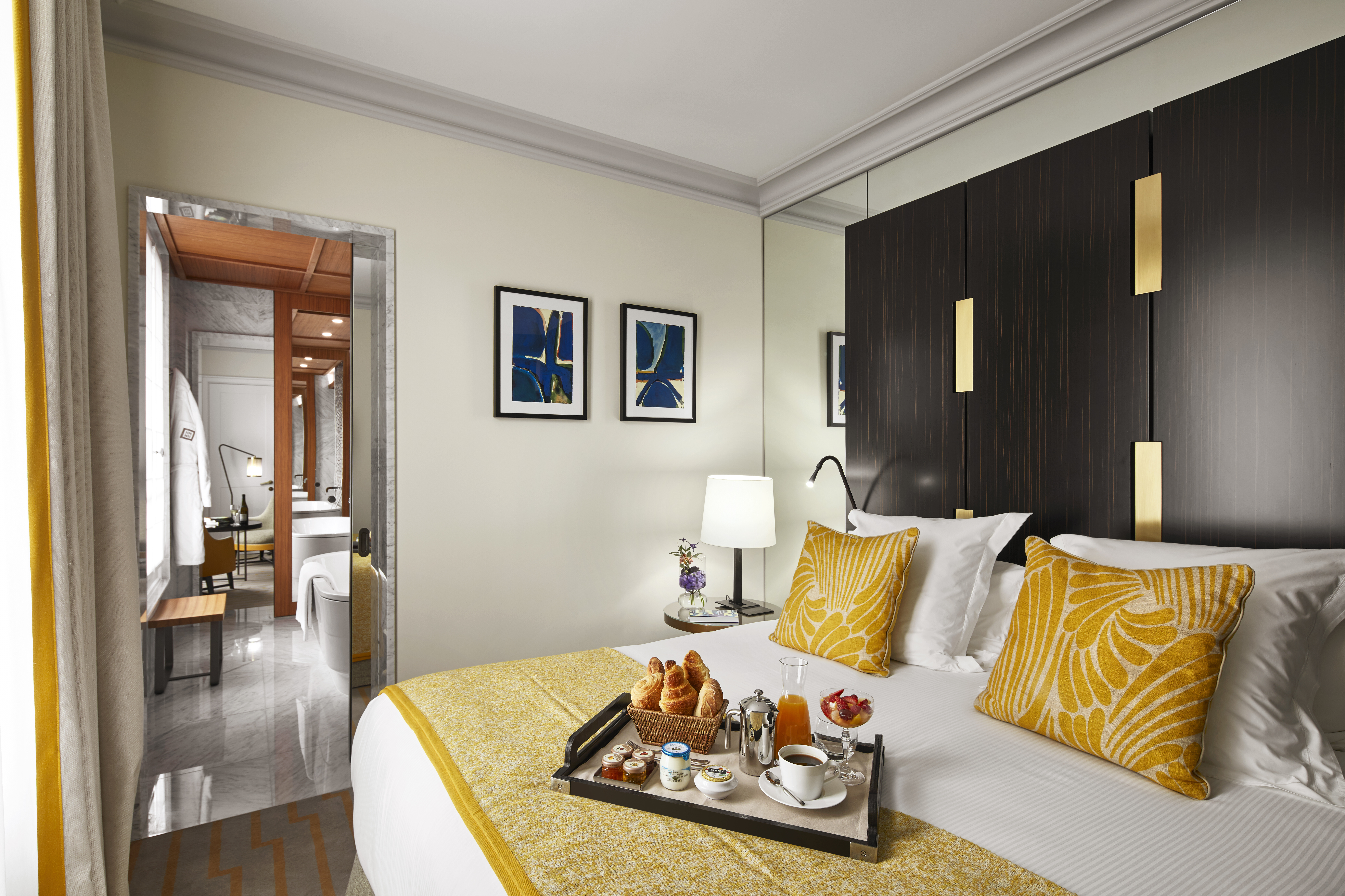 Hotel Montalembert bedroom of suite with breakfast tray