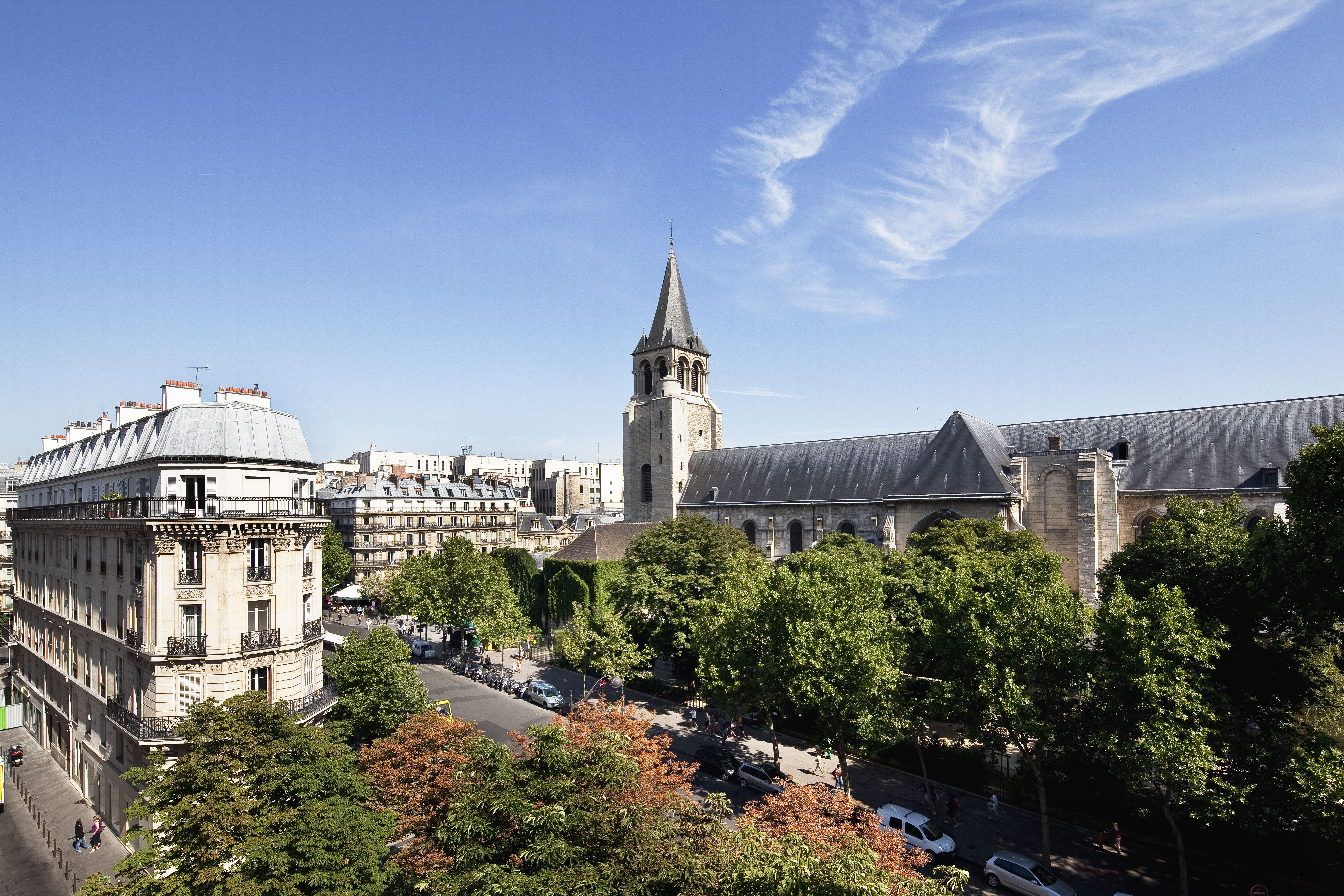Hotel street view with hotel exterior on street 
