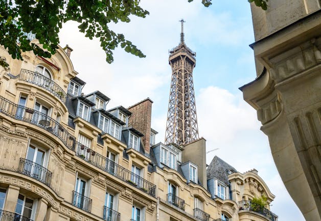 Typical parisian buildings with eiffel tower Paris