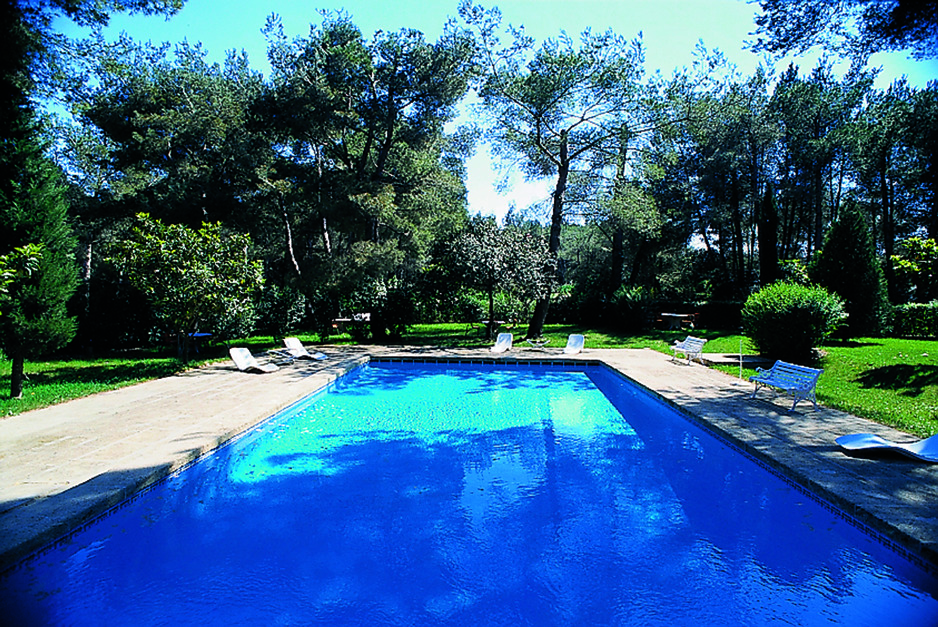 Auberge de Noves outdoor pool and loungers surrounded by trees