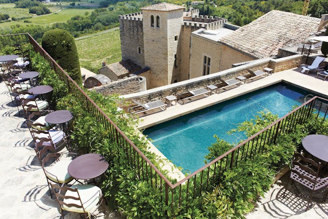 Hotel Crillon le Brave Provence aerial terrace pool sun loungers seating area