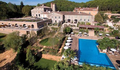 Chateau de Berne Provence outdoor swimming pool aerial view gardens