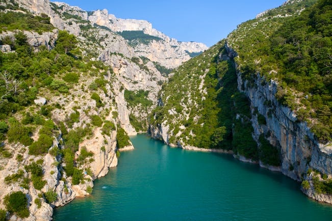 View of the water and cliffs of the Gorges du Verdon in Provence