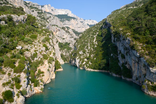 View of the water and cliffs of the Gorges du Verdon in Provence