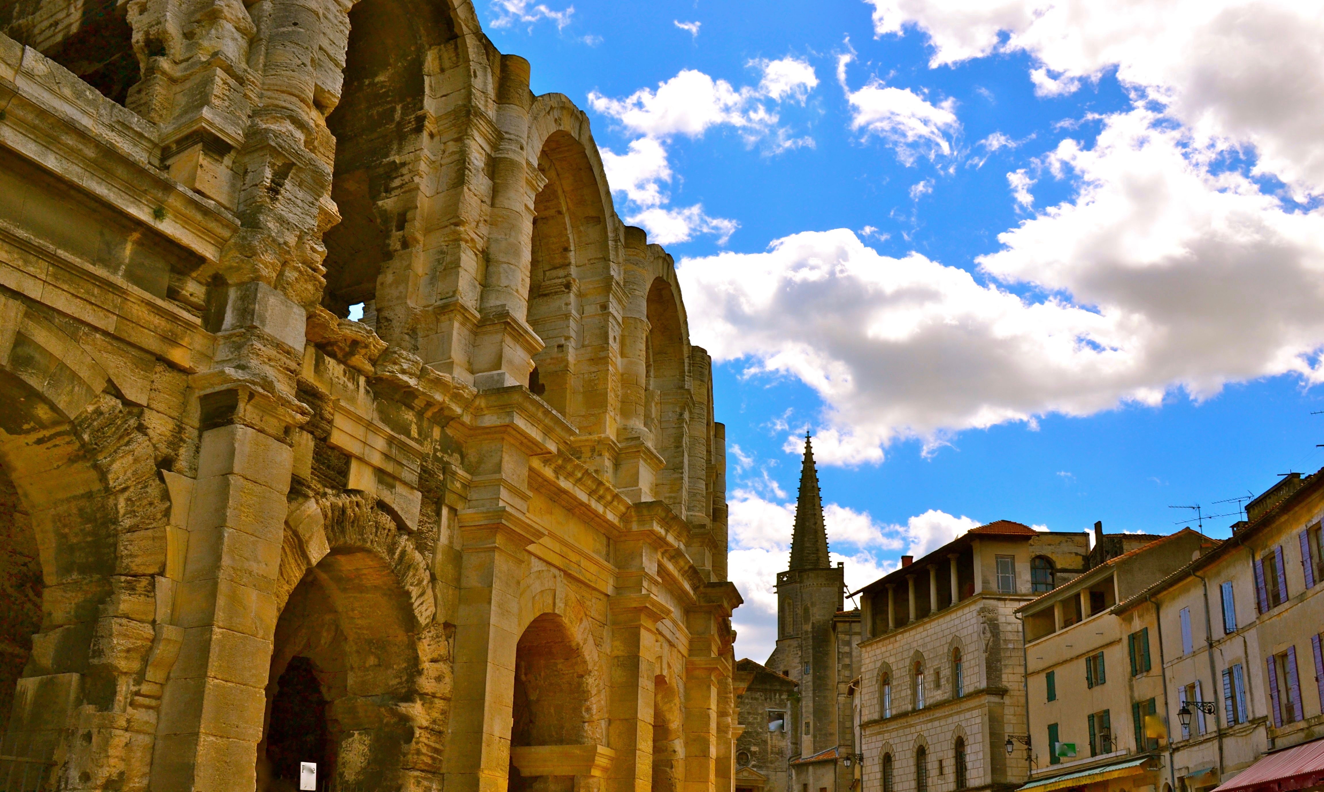 Buildings in Arles next to the ancient Roman amphitheatre