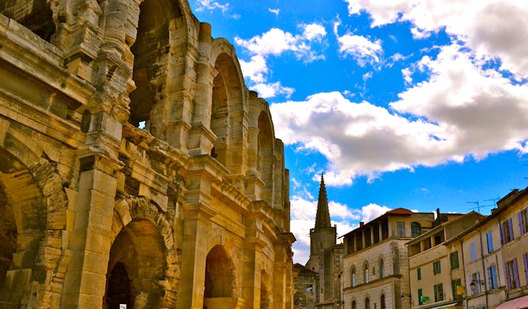Buildings in Arles next to the ancient Roman amphitheatre