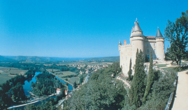 Chateau de Mercues Tarn and Lot countryside view aerial castle and river