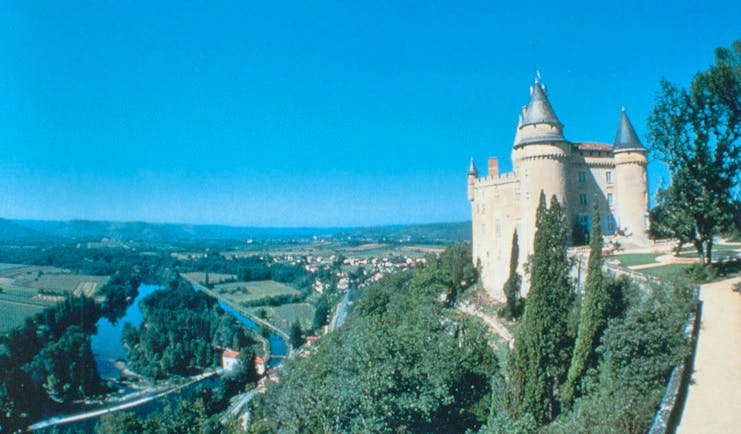 Chateau de Mercues Tarn and Lot countryside view aerial castle and river