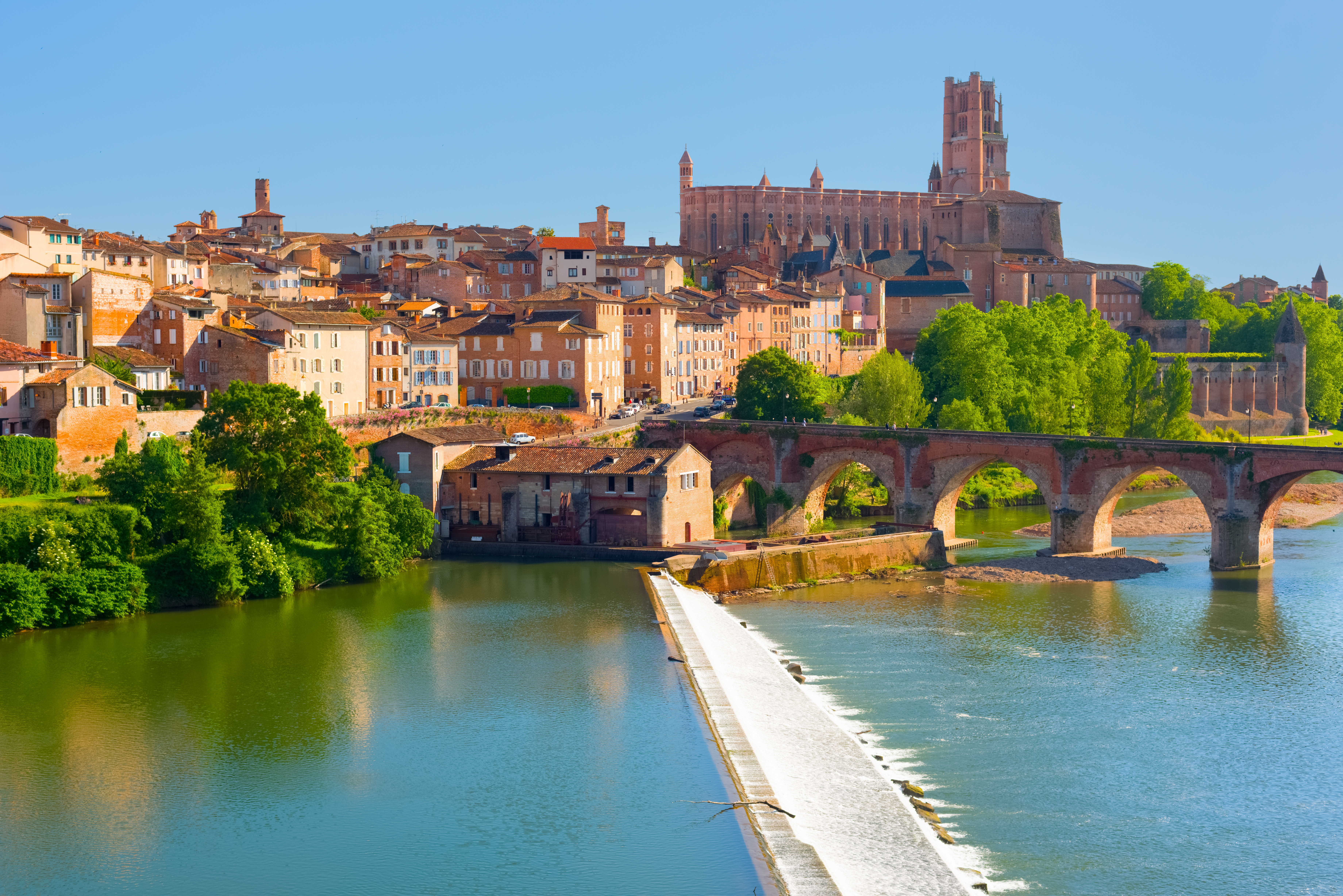 river tarn and bridge in town of albi