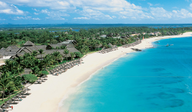 Constance Belle Mare Plage Mauritius aerial view of resort villas beach sea