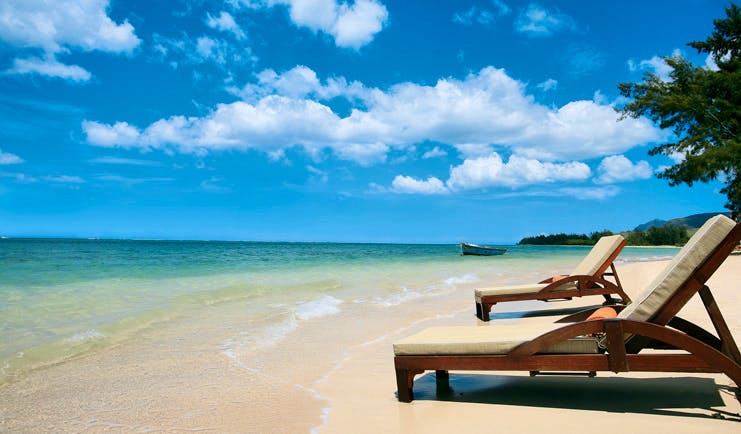 Heritage Awali Mauritius beach loungers white sand